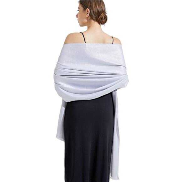 Sparkling Metallic Pashmina Shawl Wraps Scarf Light Silver - Picture 5 of 6